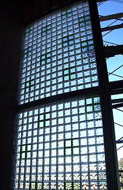 Glass block partition wall.